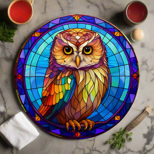 Millie The Little Owl Circular Glass Suncatcher Worktop Saver